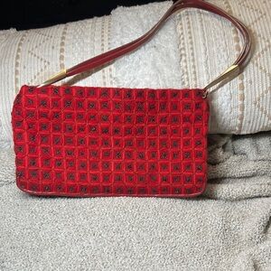 Bottega Veneta Red Embroidered Beaded Shoulder Bag w/ Certificato